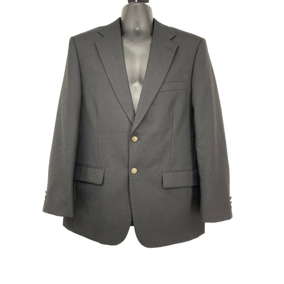 Cross & Windsor Mens 40R Black Polyester / Wool 2 Button Single Vent Blazer Dres - Picture 1 of 9